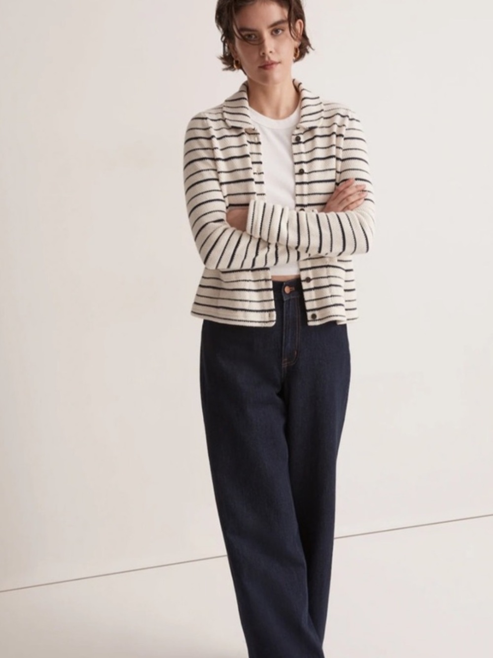 Madewell striped button front collared cardigan, medium